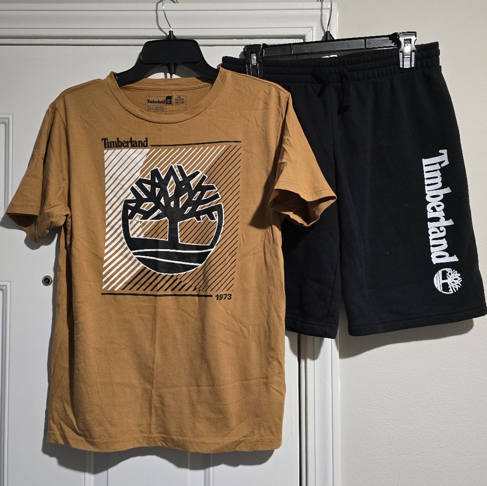 Timberland Black and Tan T-Shirt and Shorts Set